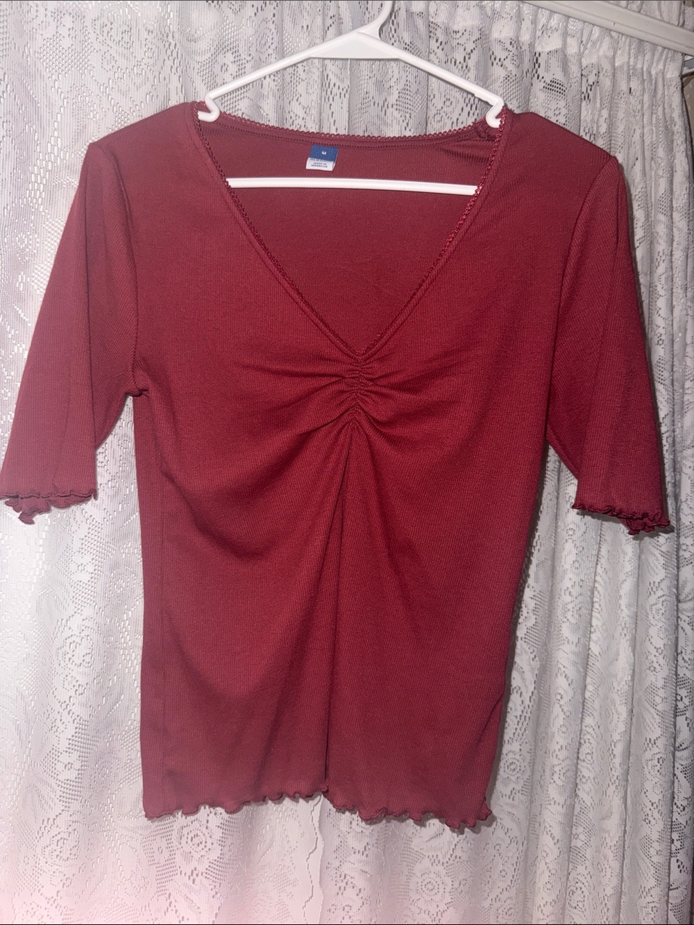 Old Navy Women's Burgundy V-Neck Ruched Front Top